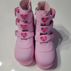 Pink Heart Platform Boots Shoes Buckle Rave Festival booties